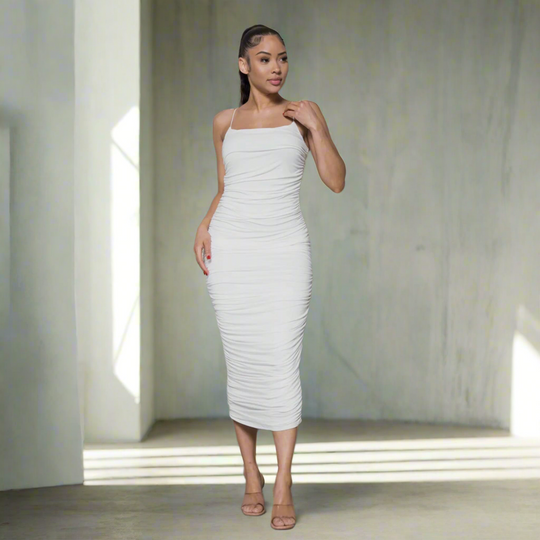 Ruched Midi Bodycon Dress
