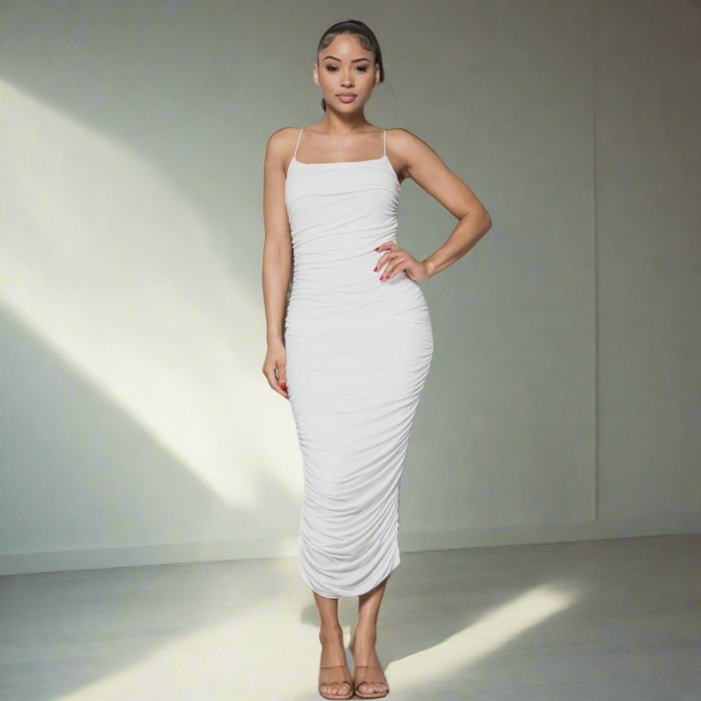 Ruched Midi Bodycon Dress