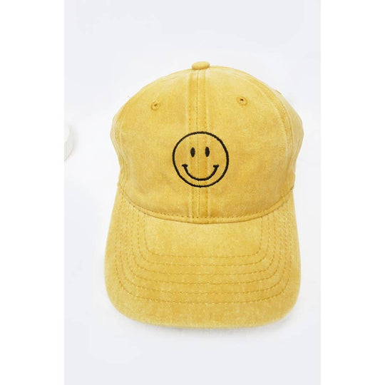 Smile Face Embroidered Washed Baseball Cap