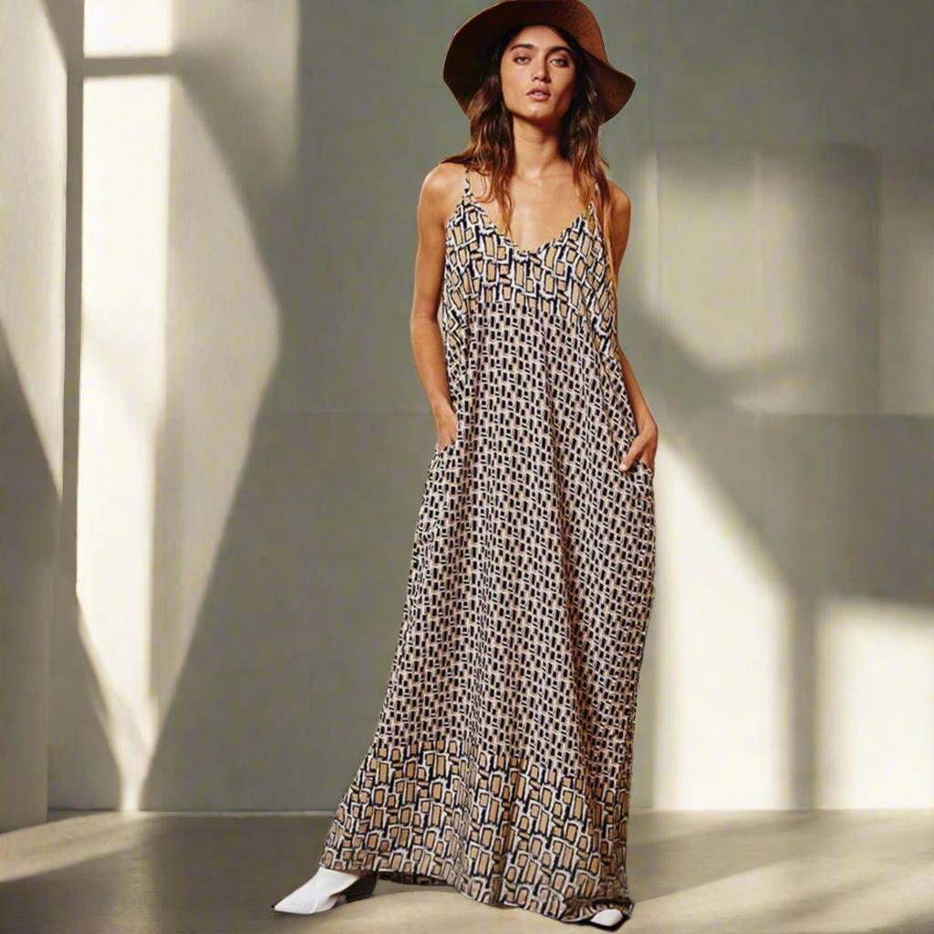 Camille Geometric Print Maxi Dress
