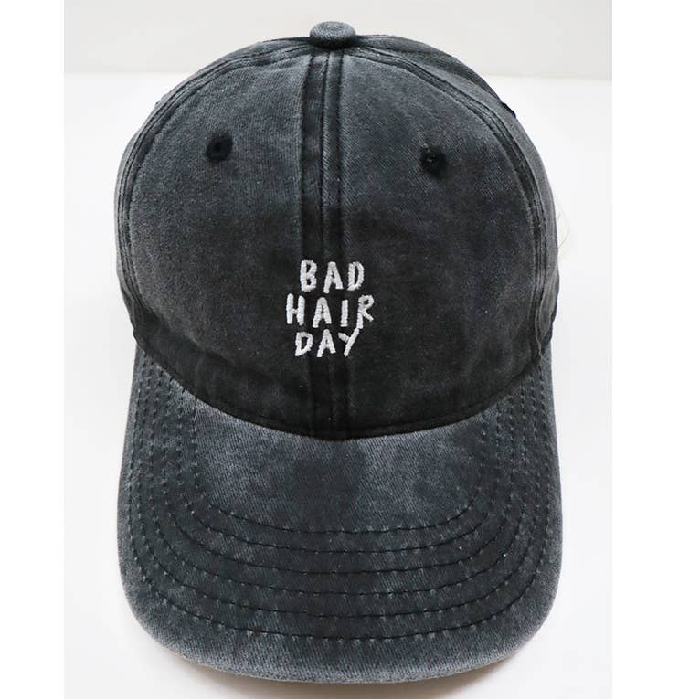 Bad Hair Day Embroidered Washed Baseball Cap
