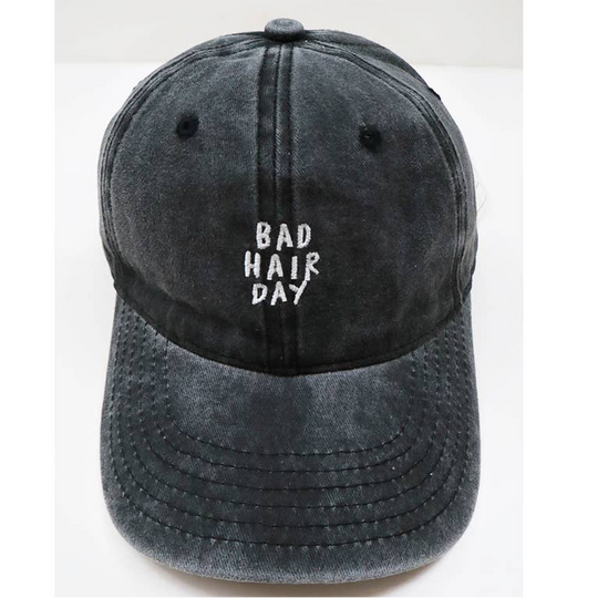 Bad Hair Day Embroidered Washed Baseball Cap