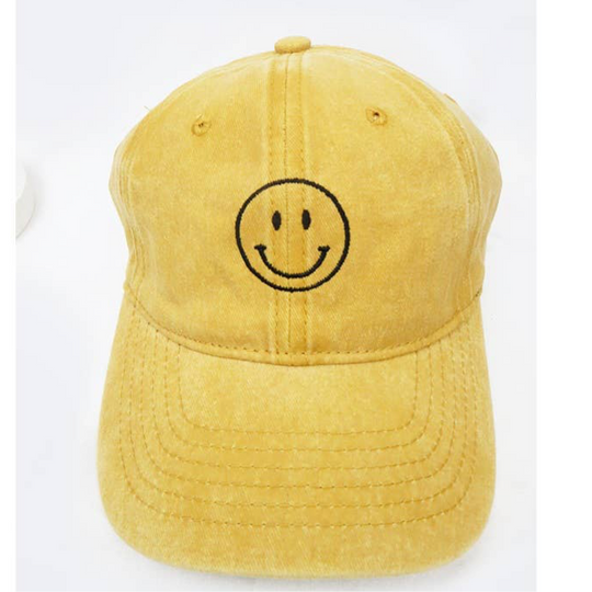 Smile Face Embroidered Washed Baseball Cap