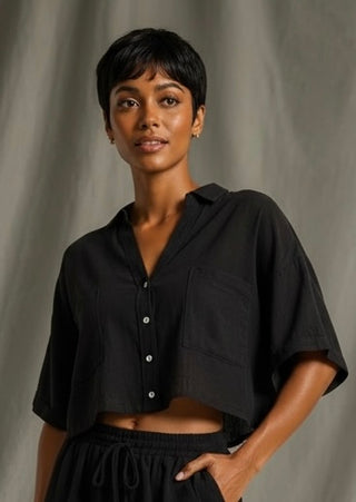 Button Front Crop Shirt