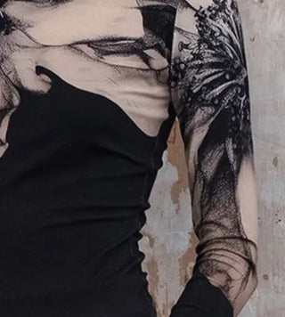 Black Flora Mock Neck
