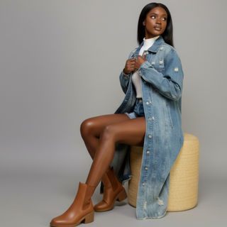 Distressed Long Denim Jacket