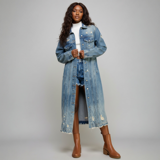 Distressed Long Denim Jacket