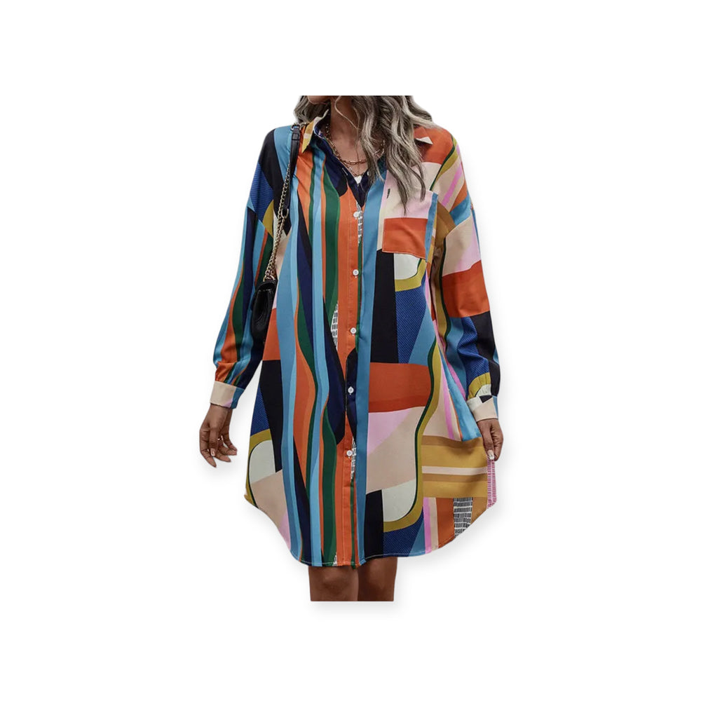 Geometric Print A-Line Shirt Dress