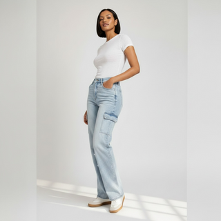 Vintage High Rise Cargo Jeans