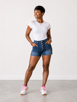 Patched Button Fly Shorts