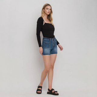 Patched Button Fly Shorts