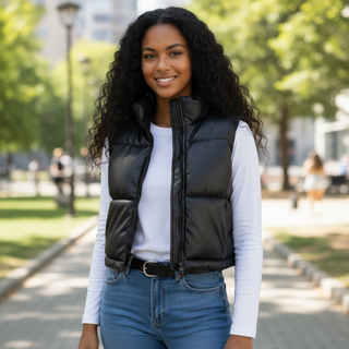 Vegan Leather Cropped Puffer Vest