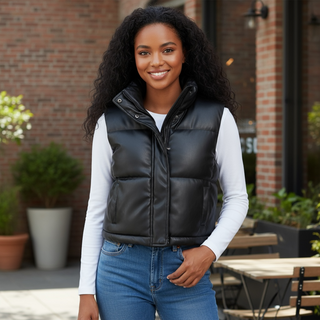 Vegan Leather Cropped Puffer Vest