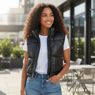 Vegan Leather Cropped Puffer Vest