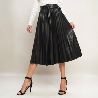 Faux Leather Pleated Skirt