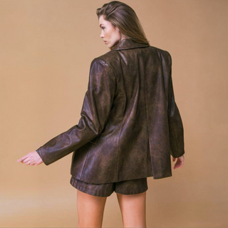 Washed Faux Leather Blazer