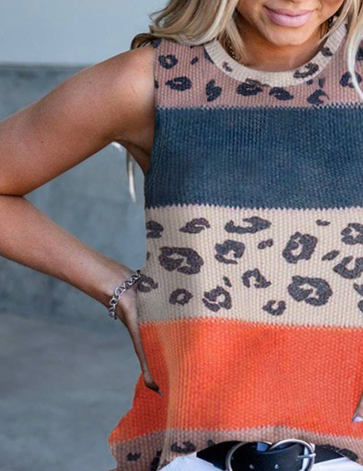 Leopard Colorblock Knit Tank