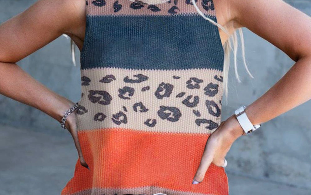 Leopard Colorblock Knit Tank