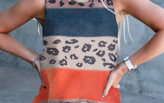 Leopard Colorblock Knit Tank