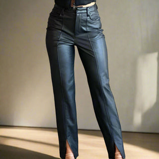 Vegan Leather Front Slit Pants