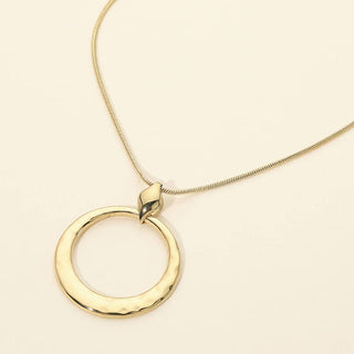 Stainless Steel Hammered Circle Pendant Necklace